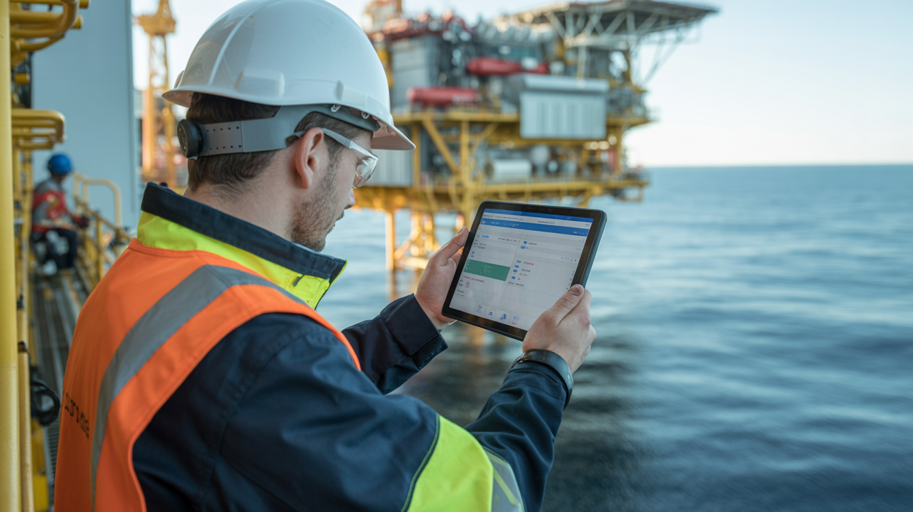Feltingeniør bruker mobil teknologi på offshore plattform